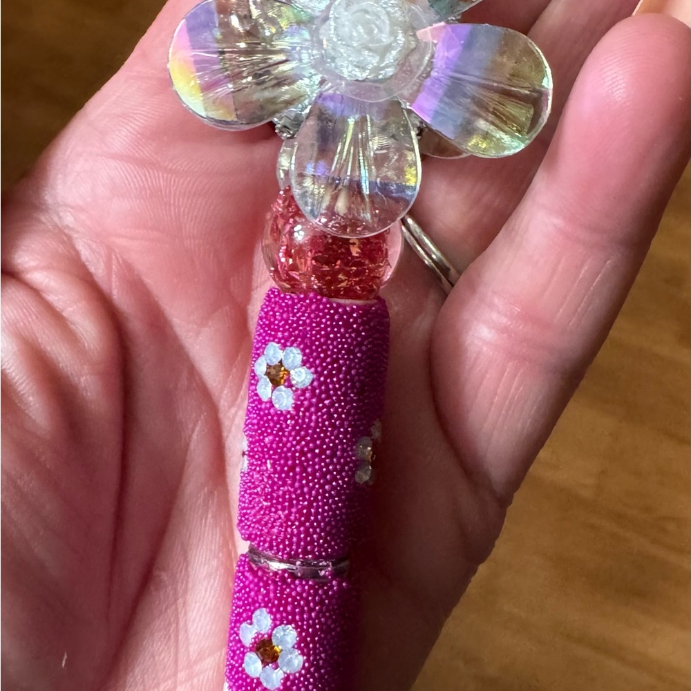 Pink Beaded Pen with Flower Accent